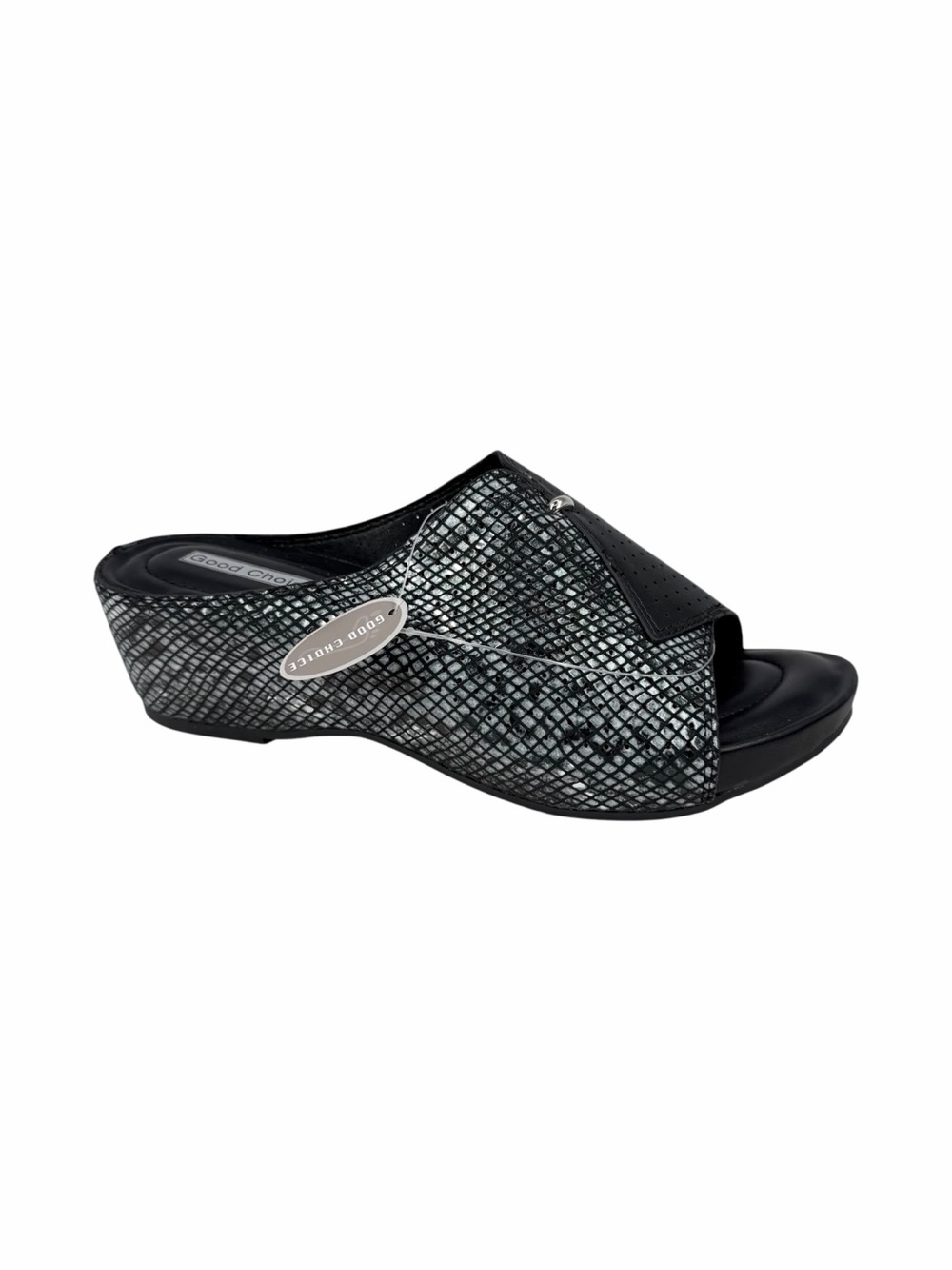 GC Shoes Women's Dacia Slip On Wedge Sandals Blue Black Shimmer Size 8
